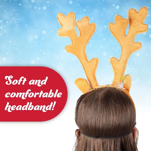 Vista 5 de Christmas Holiday Reindeer Antlers Headband w Light Up Nose Costume Deer Rudolph Outfit for Adult Men Women, Kids Party Favor
