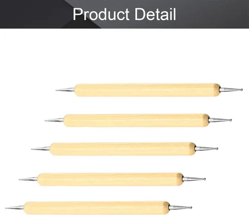 Vista 4 de Utoolmart Herramientas de punteado con punta de bola, puntas de bola de doble extremo, mango de madera, herramientas decorativas, patrón de relieve