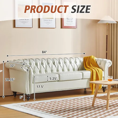 Vista 7 de QHITTY Juego de 3 piezas para sala de estar, Sofá Seccional Chesterfield Silla Contemporáneo Tapizado Cuero Artificial Loveseat Juegos de Sofás