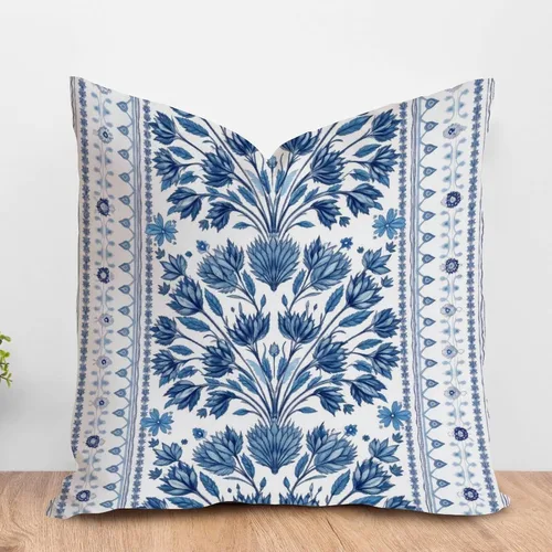 Vista 57 de ArogGeld Funda de cojín con flores verdes y blancas con flores grises y negras y hojas verdes en estilo chinoiserie, funda de almohada cuadrada