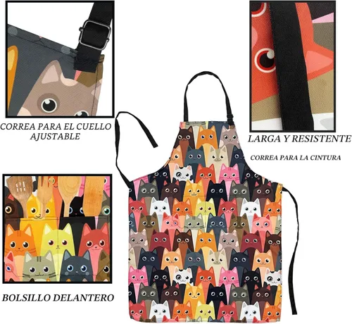 Vista 6 de Delantal Babero Ajustable Impermeable con 2 Bolsillos Delantales de Cocina para Mujeres Hombres Chef Delantal azul púrpura