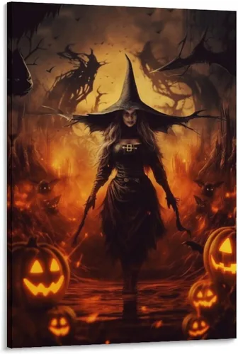 Vista 35 de HHGaoArt Lienzo gótico para pared, póster de fantasmas de Halloween, imagen espeluznante en lienzo