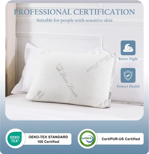 Vista 6 de Almohada de cama de algodón orgánico tamaño estándar Almohada ajustable de espuma viscoelástica triturada para dormir lateral y estómago, paquete