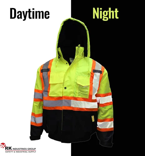 Vista 6 de New York Hi-Viz Workwear WJX70 - Chaqueta de seguridad para hombre, ANSI Clase 3, alta visibilidad, patrón en X, impermeable