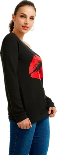 Vista 4 de Magicmk - Sudadera de hombro descubierto y mangas largas, con estampado de labios de mujer, en talla extragrande, para mujer
