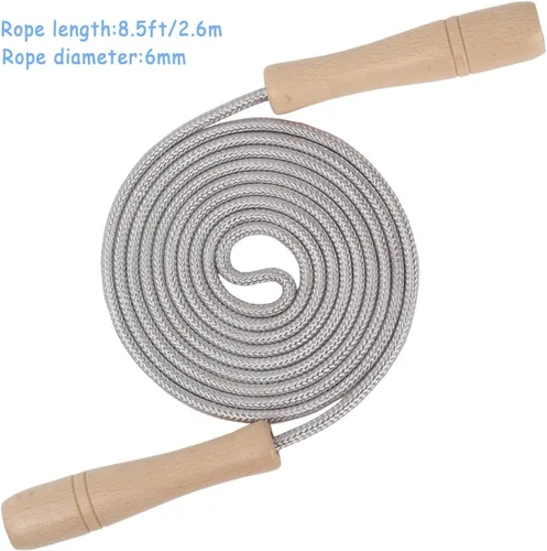 Vista 6 de Cuerda de saltar para niños, cuerda de saltar ajustable de algodón de 8.5 pies con mango de madera para niños y niñas, ejercicio al aire libre