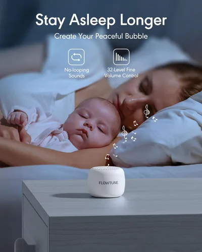 Vista 3 de Máquina de sonido Flowtune Máquina de ruido blanco para bebés y adultos, mini máquina de sonido portátil para viajes, temporizador de 6 horas, 18