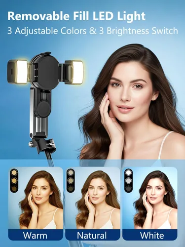 Vista 4 de USKEYVISION Palo selfie de bolsillo magnético para iPhone con luz para MagSafe 4 en 1, trípode portátil de bolsillo para iPhone y Android