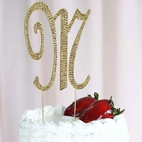 Vista 7 de Efavormart - Decoración para tartas de 4.5 pulgadas de alto con diamantes de imitación dorados brillantes para bodas, fiestas de cumpleaños, eventos