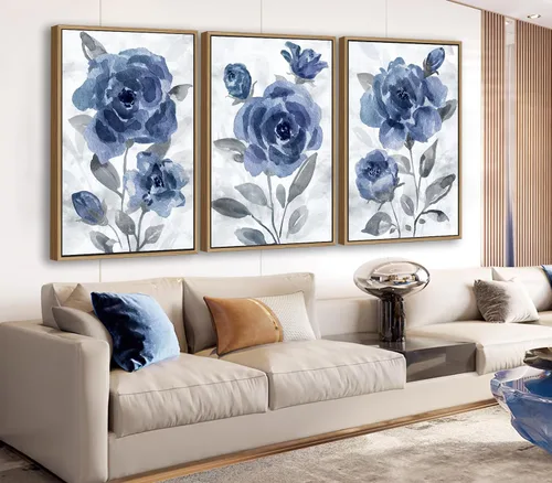 Vista 9 de Arte de Pared Grande con Marco Retro - Marco Flotante Natural con Flores Vintage, Lienzo con Pinturas de William Morris, Cuadros, Impresiones