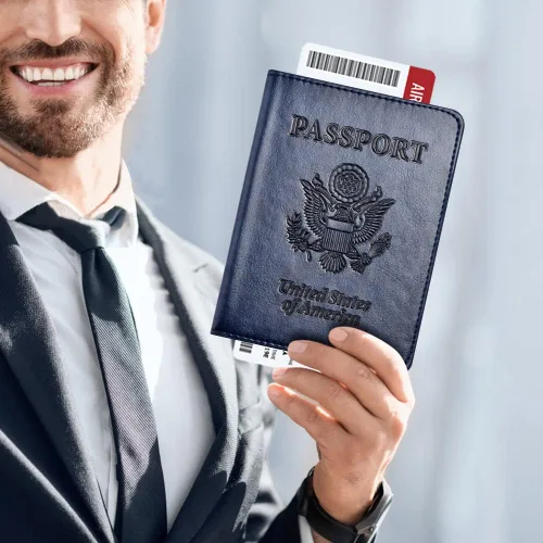 Vista 6 de Combo de tarjetero para pasaporte y vacuna, soporte para pasaporte con ranura para tarjeta de vacuna, cartera para pasaporte, funda para pasaporte