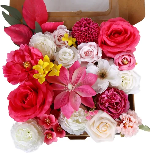 Vista 7 de Caja de flores artificiales azul marino, rosas de dalias de seda con tallos para manualidades, ramos de boda, centros de mesa, arreglos, decoración
