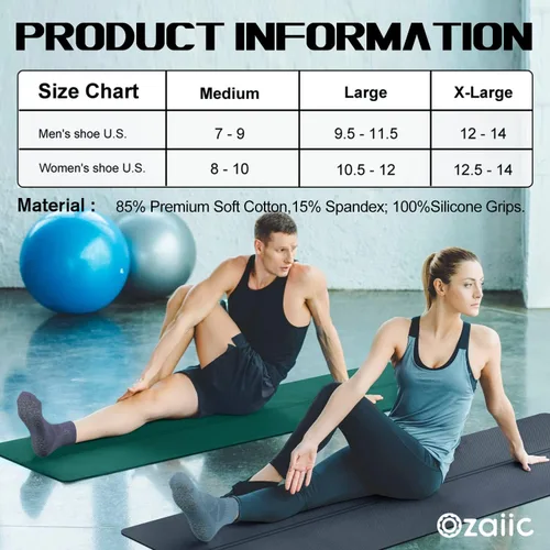 Vista 4 de Ozaiic Calcetines antideslizantes para yoga, entrenamiento en casa, Pure Barre, pilates, hospital, calcetines acolchados ideales para hombres