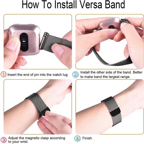 Vista 7 de Amzpas - Bandas compatibles con Fitbit Versa 2 / Fitbit Versa SE/Fitbit Versa Lite/Fitbit Versa, correas de malla de acero inoxidable transpirable