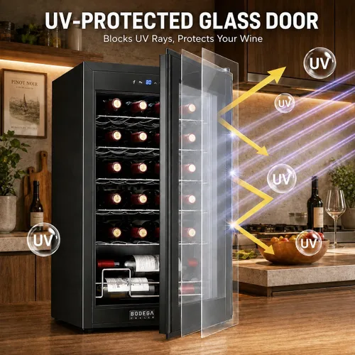 Vista 6 de BODEGA COOLER - Enfriador de vino de 24 botellas para el hogar y la cocina, mini refrigerador para dormitorio, refrigerador de vino con control