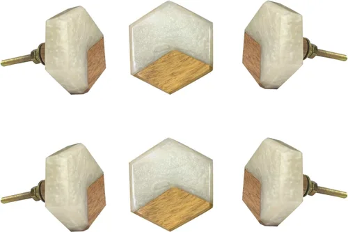 Vista 25 de Perilla Home Juego de 6 pomos de puerta de madera - Pomos decorativos ovalados con incrustación para puerta con mango, elegante adición