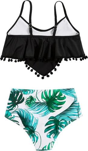 Vista 2 de Romwe Traje de baño de bikini con volantes para niña con cintura alta fruncida