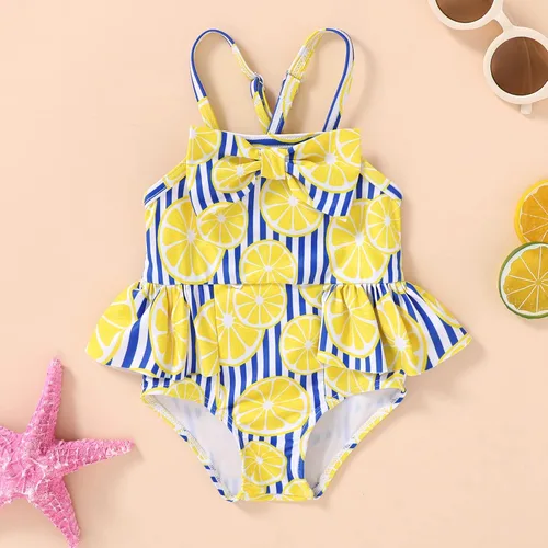 Vista 2 de Bebé Niña Sandía Traje De Baño Dinosaurio Limón Sin Espalda Traje De Baño Infantil Halter