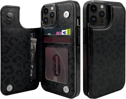 Vista 12 de Funda de piel con tapa para tarjetas compatible con iPhone 13 Pro de 6.1 pulgadas, para mujeres y niñas con tarjetero con función atril, doble
