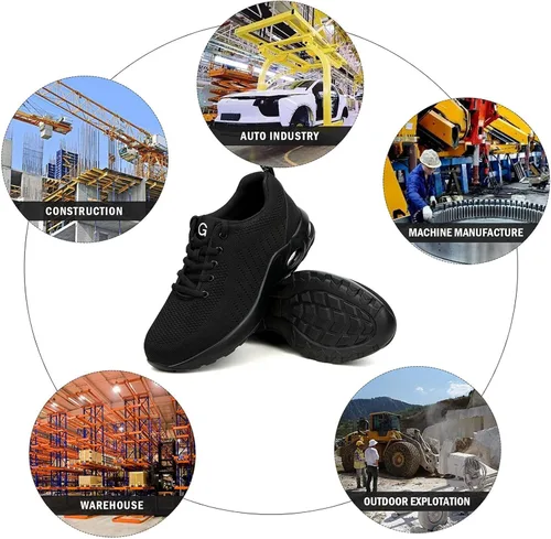 Vista 7 de Tinefiy Steel Toe Shoes for Women Lightweight Safety Shoes Air Cushion Comfortable Slip Resistant Indestructible Womens Puncture Proof Work Sneakers