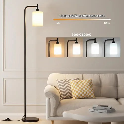 Vista 2 de Ziisee Lámparas de pie para sala de estar - Lámpara de pie con pantalla de vidrio a control remoto, lámpara de pie moderna con bombillas LED Negro