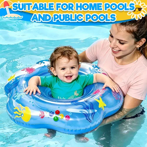 Vista 6 de 25.6" Inflatable Baby Pool Float for 6-36 Months Double Air Anti-Flip Safety Baby Swimming Float Toddler Swim Trainer Water Toys, Infant Swim