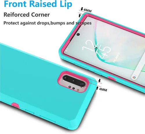 Vista 5 de Funda para Galaxy Note 10 Plus, [protección contra caídas] cuerpo completo, agarre de absorción de polvo, parachoques de plástico TPU de 3 capas