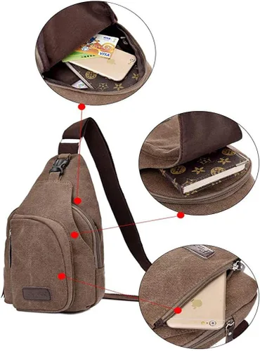 Vista 7 de Q QICHUANG Mochila cruzada pequeña de lona, mochila para senderismo, mochila para hombres y mujeres, al aire libre, ciclismo, viajes