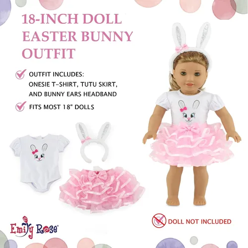 Vista 2 de Emily Rose Ropa de muñeca de 18 pulgadas, traje de 3 piezas de ropa y accesorios de conejito rosa, incluye diadema de orejas de conejo, disfraz