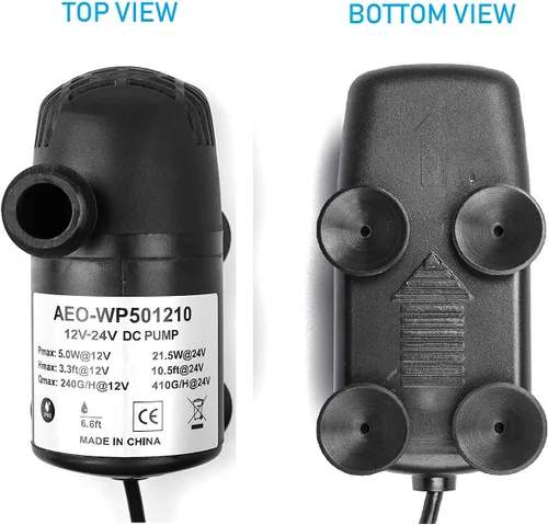 Vista 4 de Bomba de agua sumergible sin escobillas de 12V - 24V DC, 410GPH, para fuente solar, estanque de peces y acuario