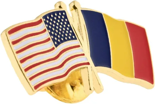 Vista 174 de PinMart Pin de solapa esmaltado con bandera de la amistad cruzada de Estados Unidos y el mundo