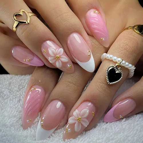 Vista 9 de Uñas postizas a presión de almendra marrón, medianas con diseños de leopardo y purpurina, uñas postizas en forma de almendra otoñal, uñas acrílicas