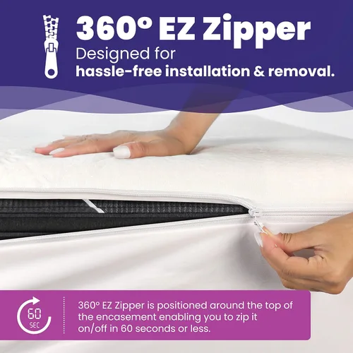 Vista 3 de Slumberfy - Protector de colchón de viscosa impermeable de tamaño individual hecho de bambú, seguro para la piel, con cremallera EZ de 360°