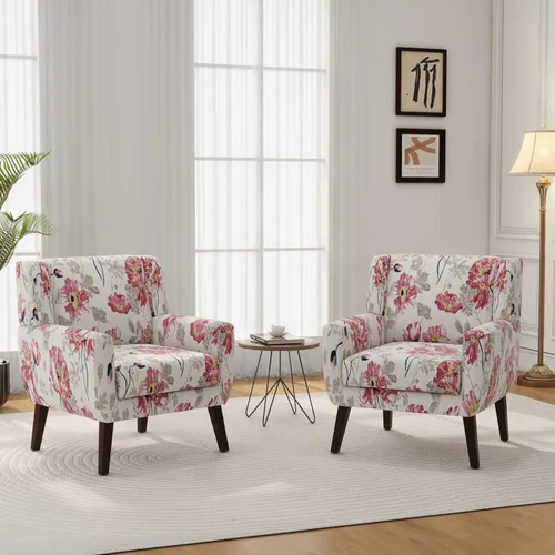 Vista 23 de Accent Chair Set of 1, Comfy Reading Armchair, Beige Linen Blend, Tufted Button Backrest, Solid Wood Frame, Upholstered Club Single Sofa Chairs