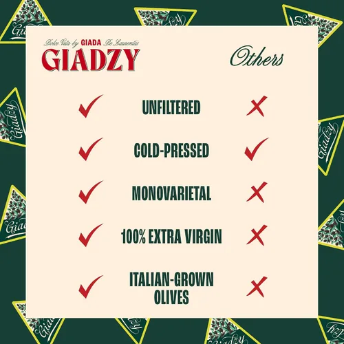 Vista 3 de Giadzy by Giada de Laurentiis Aceite de Oliva Virgen Extra - Aceite de oliva italiano prensado en frío sin filtrar de primera calidad, envoltura