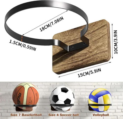 Vista 2 de Basketball Holder Wall Mount with Wooden Base
