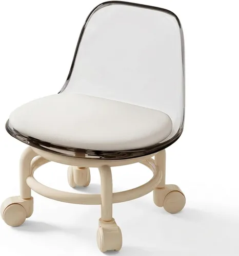 Vista 11 de Silla de polea de acrílico, taburete bajo con polea de respaldo, taburete ergonómico bajo para limpieza del hogar, taburetes de oficina, lavandería