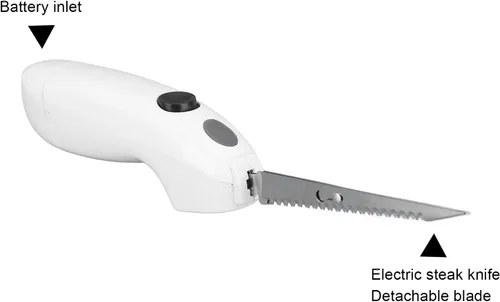 Vista 3 de Cuchillo eléctrico para carne, sin cable, funciona con pilas, cuchillo para tallar pavos de acero inoxidable, cuchillo de filete eléctrico