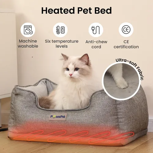 Vista 2 de PAWSPIK Cama térmica para gatos, cama térmica para perros en interiores, calentador eléctrico de cama para mascotas para gatos y perros (gris ceniza)