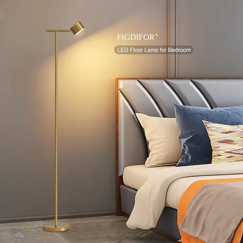 Vista 5 de Lámpara de pie para dormitorio, 3 temperaturas de color, lámpara de pie minimalista con tapa de lámpara flexible, lámparas de pie modernas doradas