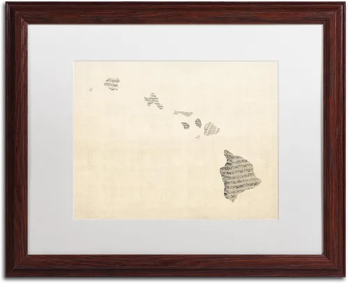 Vista 8 de Old Partituras Map of Hawaii de Michael Tompsett, blanco mate, marco de madera de 11 x 14 pulgadas