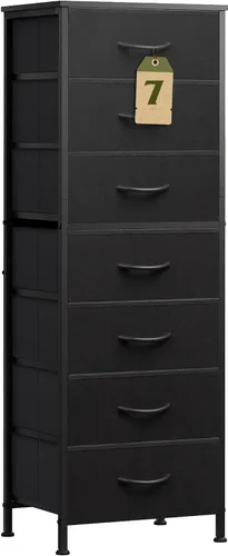 Vista 10 de WLIVE Cómoda Alta Negra para Dormitorio, Cómodas y Arcones de 6 Cajones, Cómoda de Tela para Closet, Sala de Estar, Mesa de Noche con Marco
