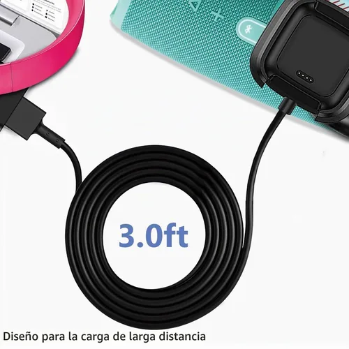 Vista 4 de YCWZZH Cargador rápido de pared para Fitbit Versa 2, cable de carga USB, no para Versa 2 Lite, negro, 5V, 100-240V, 50-60Hz, viajes, carga rápida