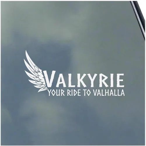 Vista 8 de Valkyrie Your Ride to Valhalla - Calcomanía de vinilo Asatru Norse God Odin Rune por KLO Graphics Negro