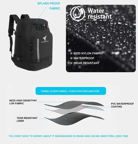 Vista 4 de Ski Boot Bag,50L/70L Waterproof Skiing Boot Travel Backpack for Snowboard Boots, Ski Helmet, Goggles, Gloves, Skis, Snowboard & Accessories for
