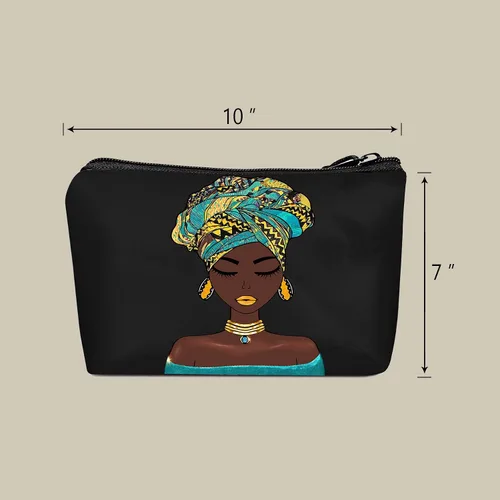 Vista 4 de Bolsa de maquillaje Melanin para mujer, bolsa de cosméticos impresa portátil, bolsa de aseo de viaje, bolsa organizadora de maquillaje para mujeres