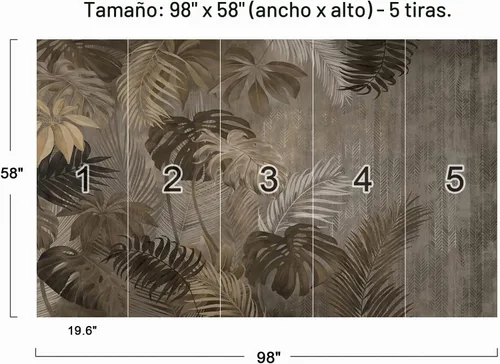 Vista 4 de Papel tapiz de pared de bambú con respaldo de tortuga y hojas de plátano para dormitorio, sala de estar, despegar y pegar, 98 x 58 pulgadas