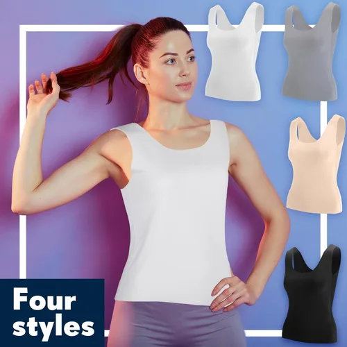 Vista 5 de 4 piezas de camisetas térmicas sin mangas para mujer, camisetas sin mangas para mujer, camisola de algodón, capa base cálida