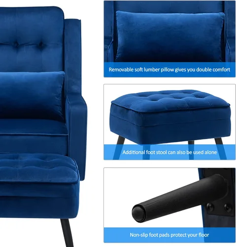 Vista 9 de MCombo Sillas decorativas, sillón individual tapizado de terciopelo para sala de estar, silla de recepción para oficina 4278 (azul)