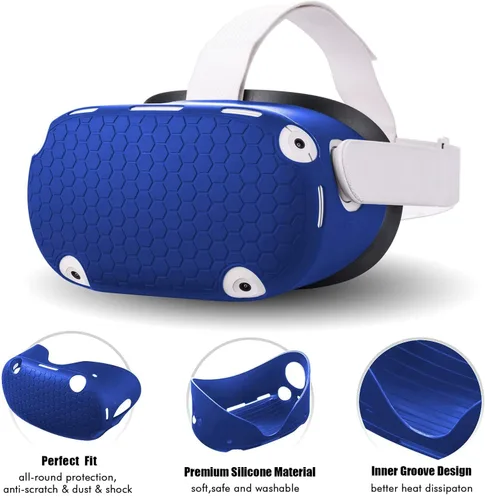 Vista 5 de Compatible with Meta Oculus Quest 2 Accessories Lengthening Controller Grip Cover with Battery Opening VR Shell Cover Silicone face Cover